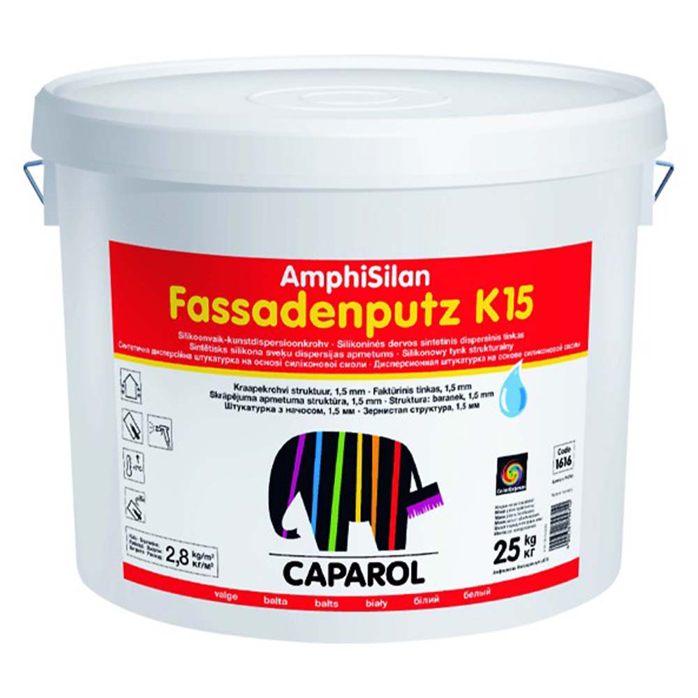 Штукатурка фасадна силіконова Caparol "Amphisilan Fassadenputz K15", База біла, 25 кг